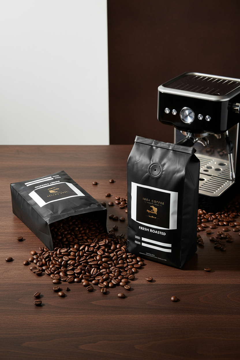 1804 Coffee – Overhead Flat Lay Studio Shot