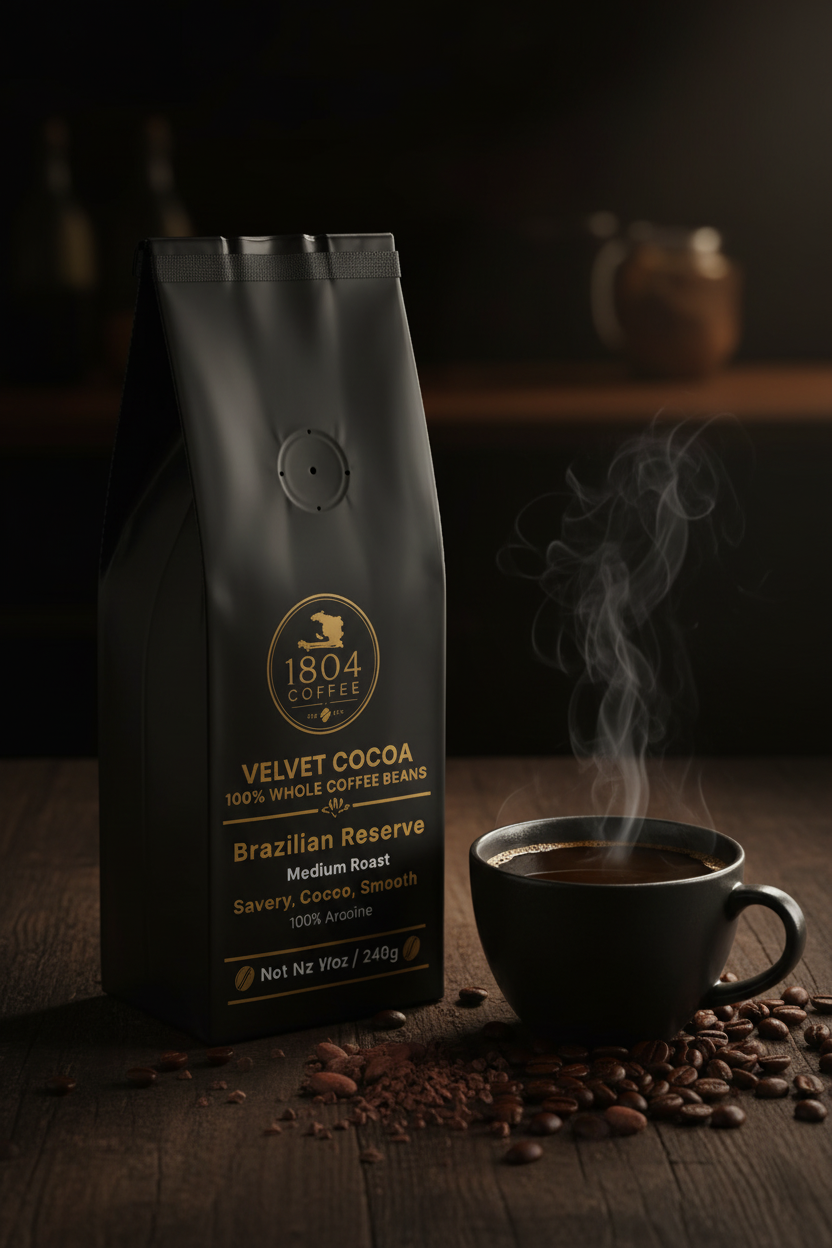 1804 Coffee Velvet Cocoa - Side angle with cup